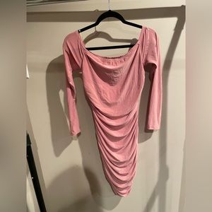 Slinky Sexy Rushed Off the Shoulder long sleeve Mauve/pink dress